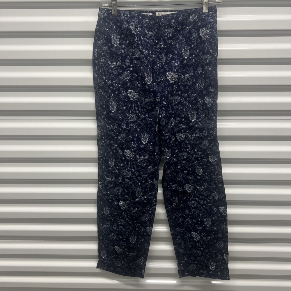 Izod Club Size 4 Womens Navy Blue White Paisley Cotton Straight‎ Leg Pants